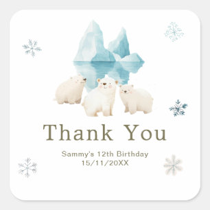 Cute Winter Polar Bears Birthday Party Square Sticker