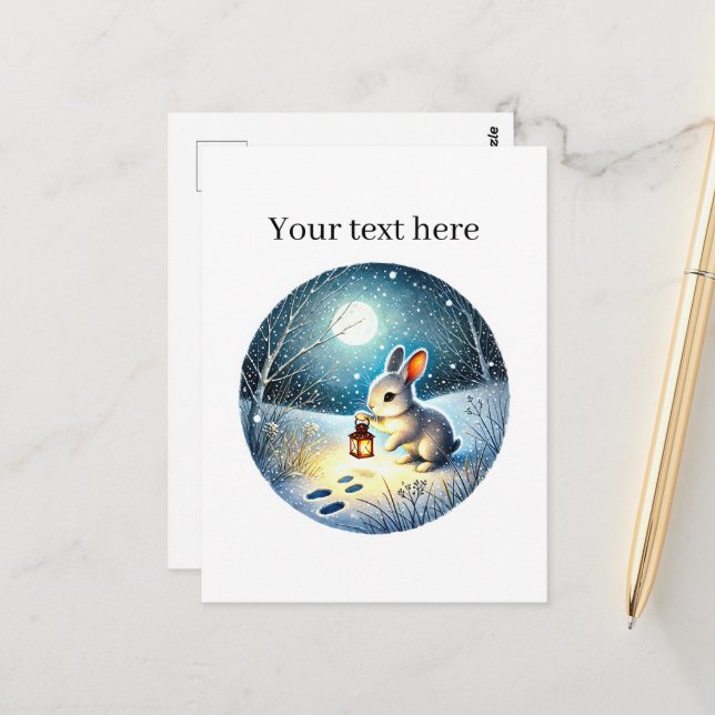 Cute Winter rabbit customisable Postcard (Front/Back In Situ)