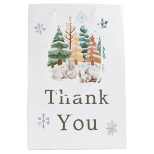 Cute Winter Rabbits Baby Shower Medium Gift Bag