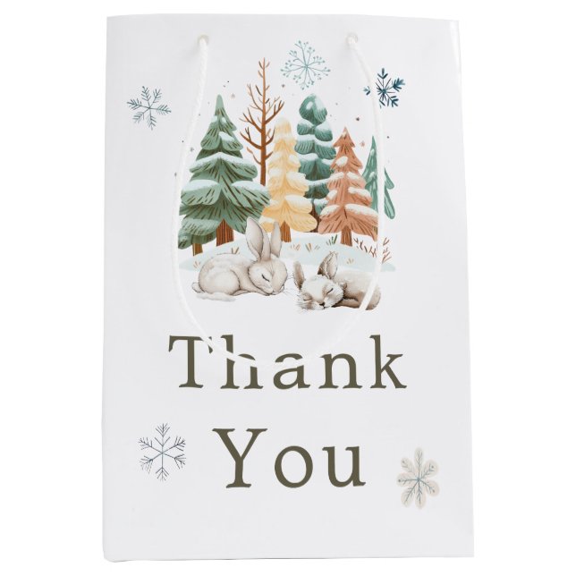 Cute Winter Rabbits Baby Shower Medium Gift Bag (Front)