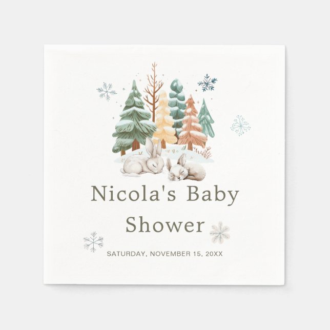 Cute Winter Rabbits Baby Shower  Napkin (Front)