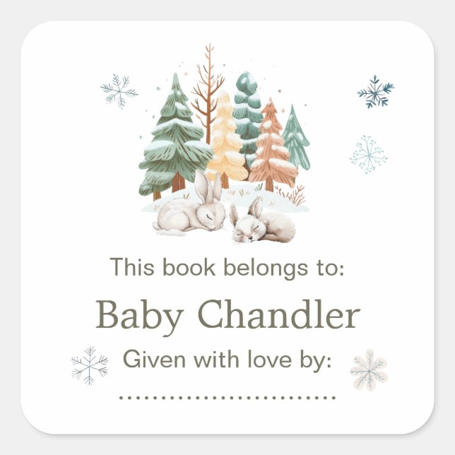 Cute Winter Rabbits Baby Shower  Square Sticker (Front)