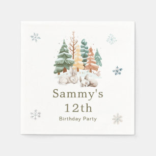 Cute Winter Rabbits Birthday Party Napkin