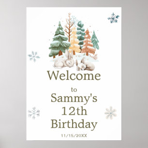 Cute Winter Rabbits Birthday Party Poster