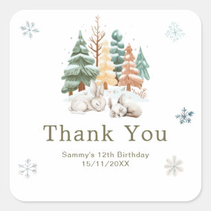 Cute Winter Rabbits Birthday Party Square Sticker