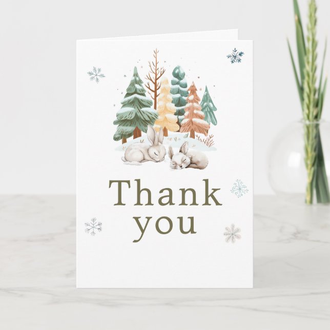 Cute Winter Rabbits Birthday Party Thank You Card (Front)