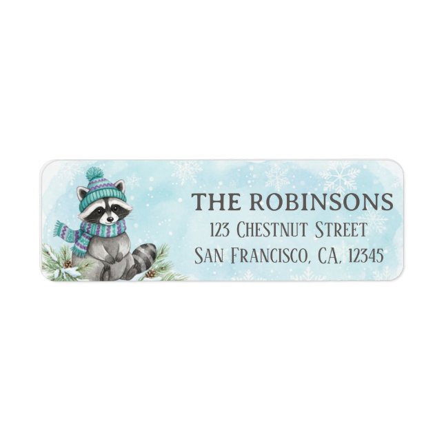 Cute Winter Raccoon Snowflake Return Address Label (Front)
