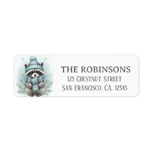 Cute Winter Raccoon Snowflake Return Address Label