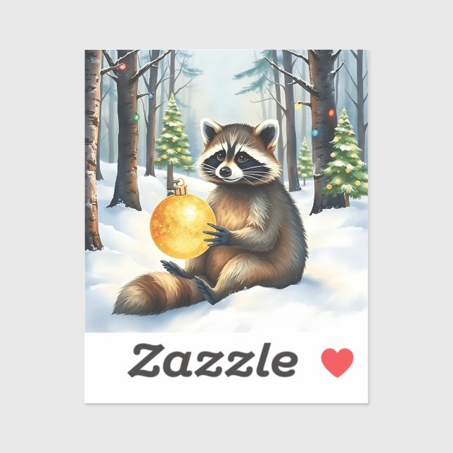 Cute Winter Raccoon with Gold Ornament Christmas (Sheet)