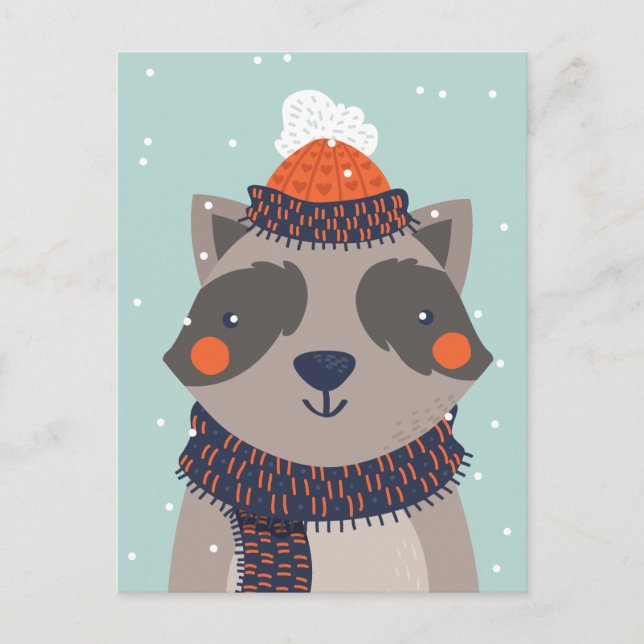 Cute Winter Racoon postcard (Front)