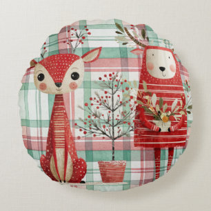Cute winter reindeer round cushion