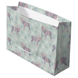 Cute Winter Reindeer Snowflake Kids Christmas Large Gift Bag