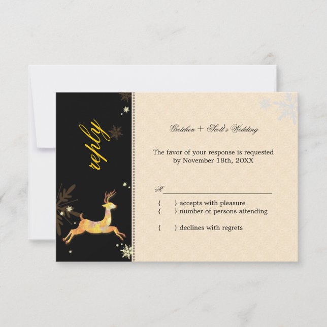 Cute Winter Reindeer Wedding RSVP Card (Front)