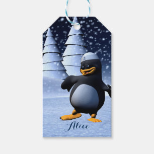 Cute Winter Sailor Penguin Snowy Holiday Art Gift Tags