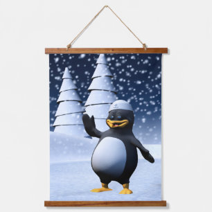 Cute Winter Sailor Penguin Snowy Holiday Art Hanging Tapestry