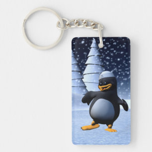Cute Winter Sailor Penguin Snowy Holiday Art Key Ring