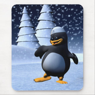 Cute Winter Sailor Penguin Snowy Holiday Art Mouse Mat