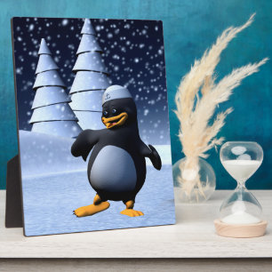 Cute Winter Sailor Penguin Snowy Holiday Art Plaque