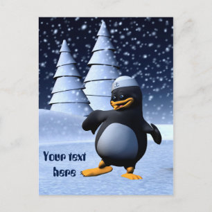 Cute Winter Sailor Penguin Snowy Holiday Art Postcard