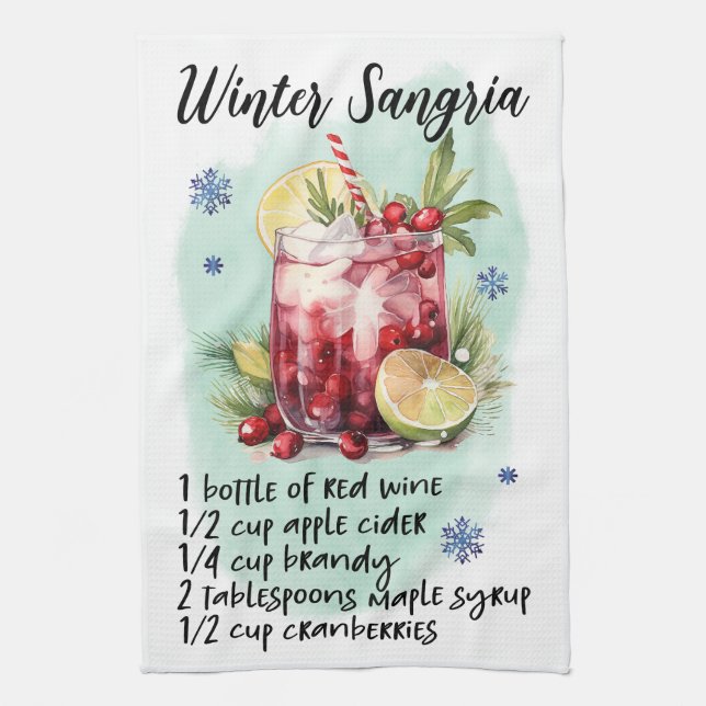 Cute Winter Sangria Christmas Drink Recipe Tea Towel (Vertical)