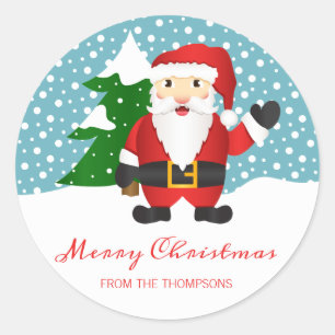 Cute Winter Santa And Personalised Name Christmas Classic Round Sticker