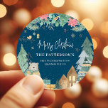 Cute Winter Scandinavian Christmas Return Address Classic Round Sticker<br><div class="desc">Take the strain off sending out Christmas Holiday Cards this year with these cute winter scandinavian Christmas Return Address Stickers. All text is easy to customise.</div>