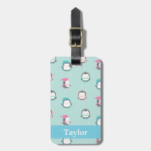 Cute Winter Skating Penguins Pattern For Kids Luggage Tag
