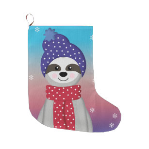 Cute Winter Sloth Large Christmas Stocking