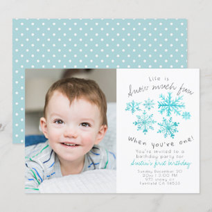 Cute winter snowflake first birthday photo invite