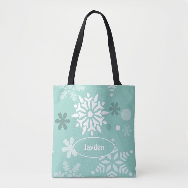 Cute Winter Snowflake Holiday Season Tote Bag (Front)