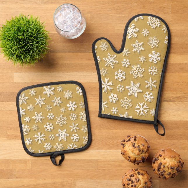 Cute Winter snowflakes tiled pattern  Oven Mitt & Pot Holder Set (Top Down)