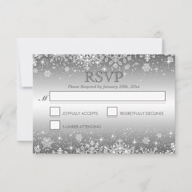 Cute winter snowflakes Wedding RSVP Card (Front)
