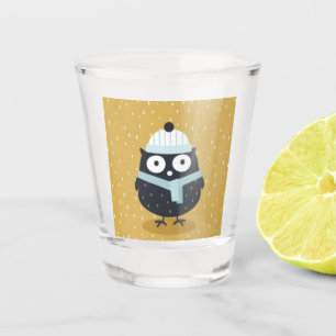 Cute Winter Snowing Owl Art Shot Glass