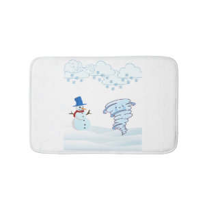 Cute winter snowman and wind bath mat