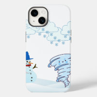 Cute winter snowman and wind