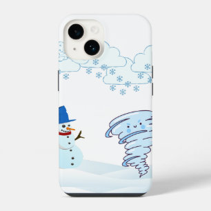 Cute winter snowman and wind iPhone 14 case