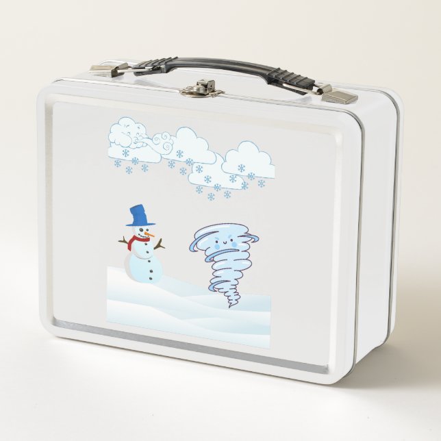 Cute winter snowman and wind metal lunch box (Front)