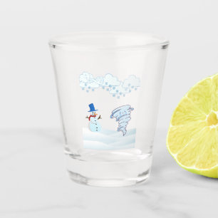 Cute winter snowman and wind shot glass