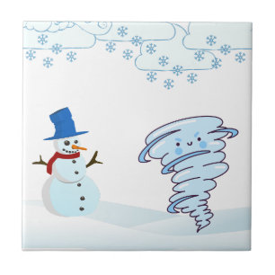Cute winter snowman and wind tile