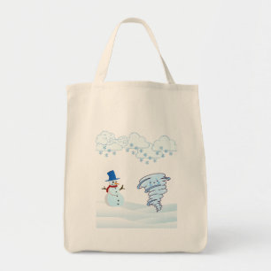 Cute winter snowman and wind tote bag