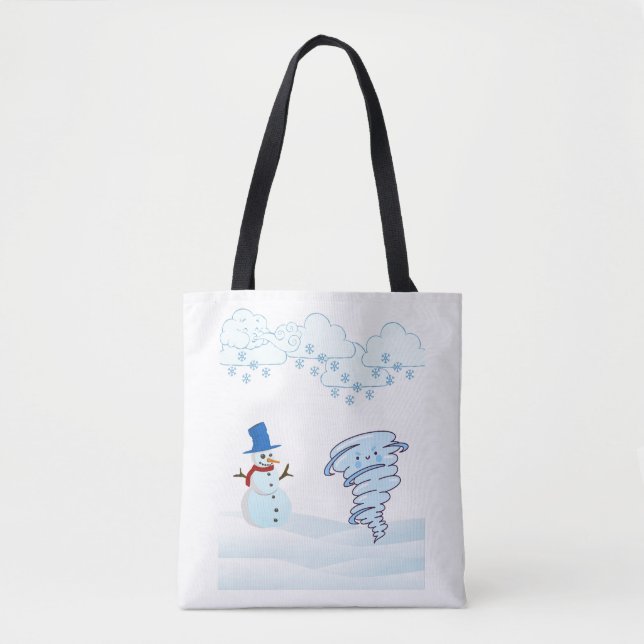 Cute winter snowman and wind tote bag (Front)