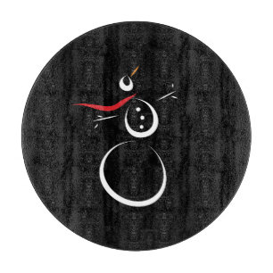 Cute Winter Snowman Black Cutting Board