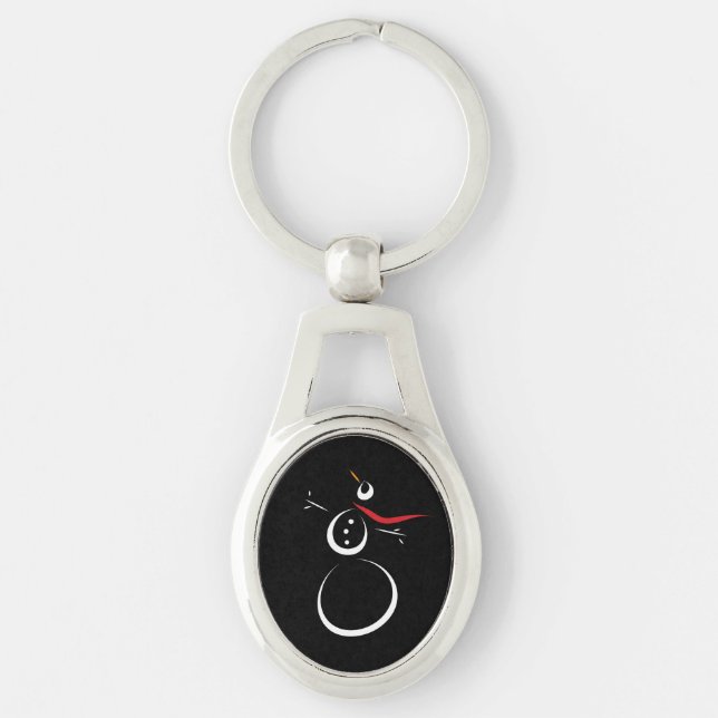 Cute Winter Snowman Black Key Ring (Front)