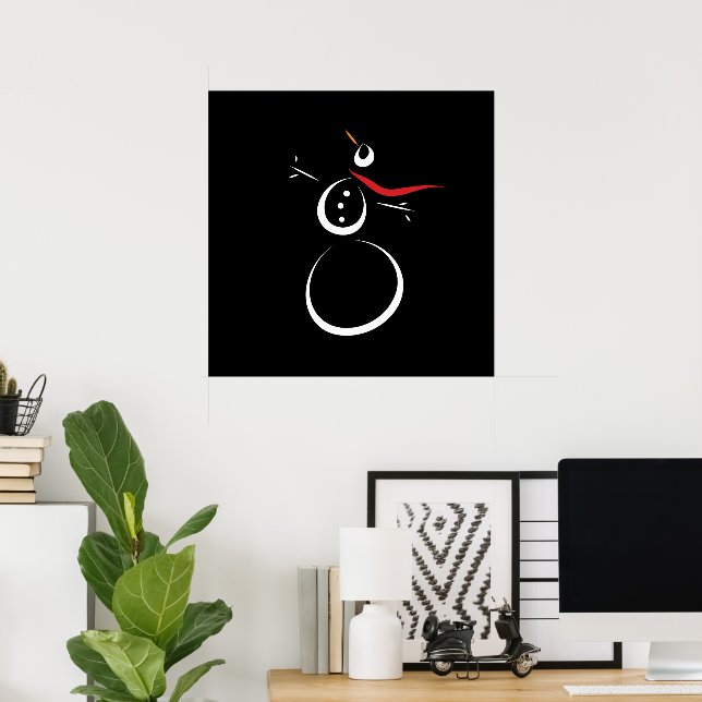 Cute Winter Snowman Black Poster (Home Office)
