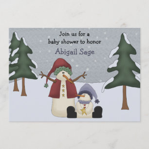 Cute Winter Snowman Boys Baby Shower Invitation