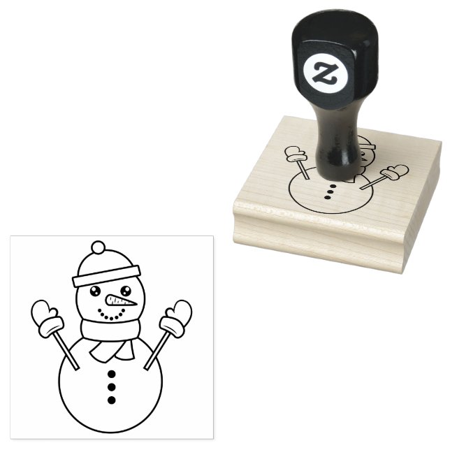 Cute Winter Snowman Cartoon Illustration Festive Rubber Stamp (Stamped)