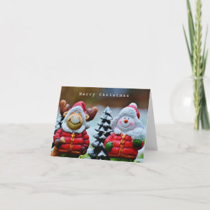Cute Winter Snowman Couple with Scarves  Holiday C Card