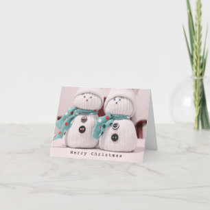 Cute Winter Snowman Couple with Scarves Holiday Card