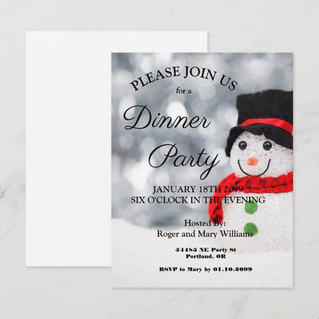 Cute Winter Snowman Dinner Party Invitation (Front/Back)