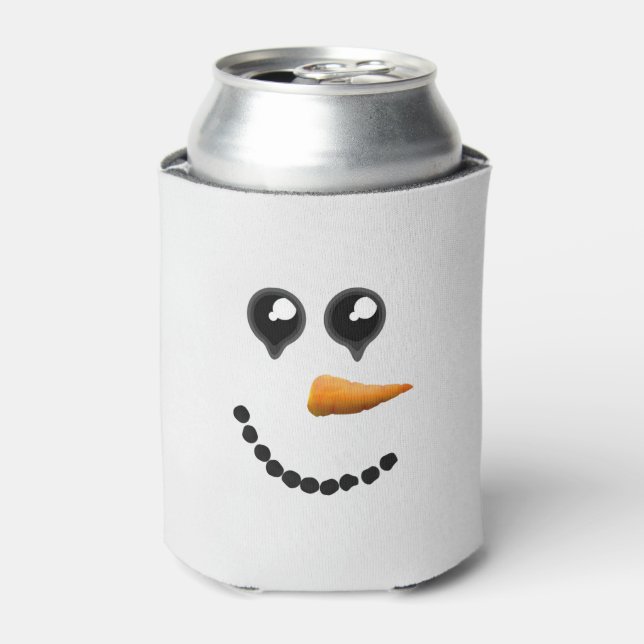 Cute Winter Snowman Face Can Cooler (Can Front)
